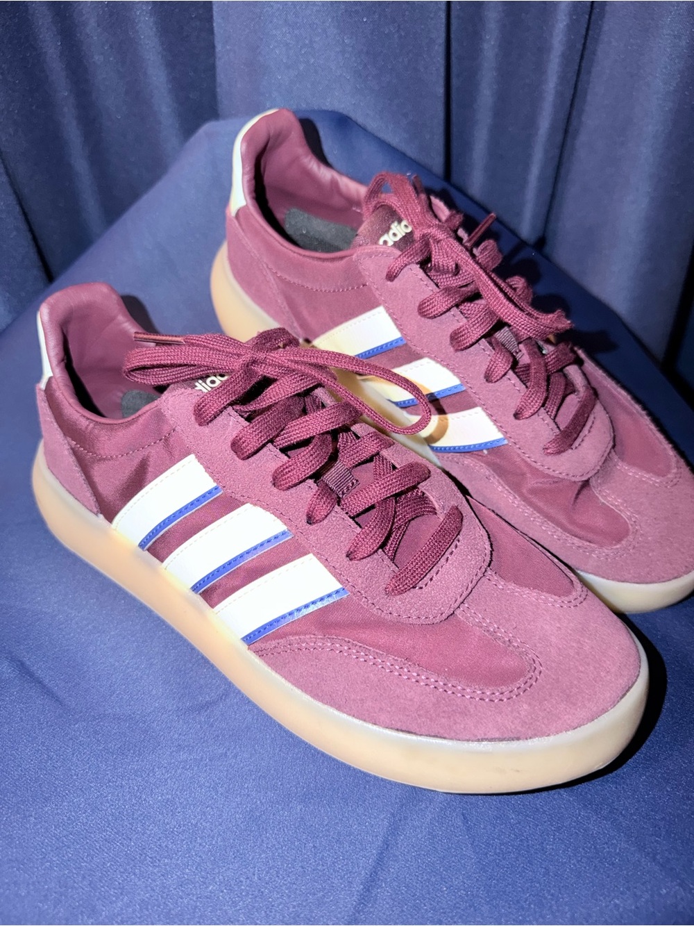 adidas Maroon Athletic Sneakers with White & Blue Stripes